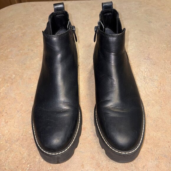 Franco Sarto Black Balin Booties Lug Sole Chunky Leather Ankle Boots 9.5 - Picture 10 of 11
